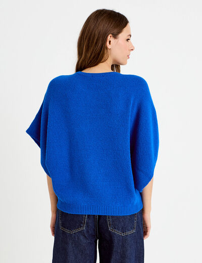Pull oversize col rond manches courtes bleu electrique femme
