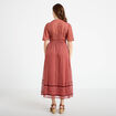 Robe longue &eacute;vas&eacute;e col v voile rouge femme