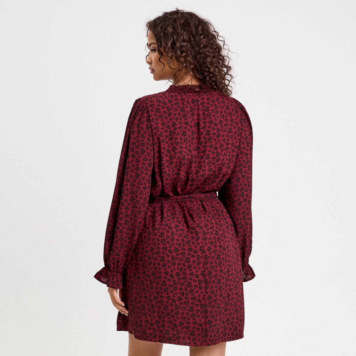 Robe droite ceintur&eacute;e rouge fonc&eacute; femme