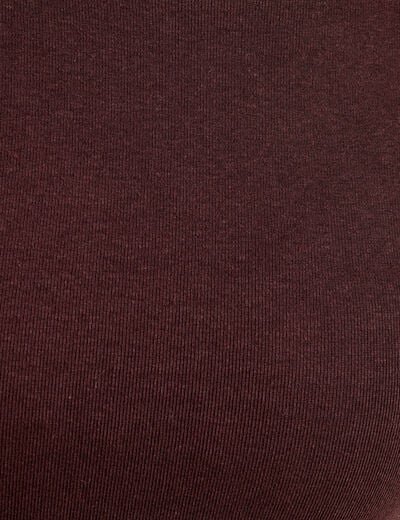 T-shirt cintr&eacute; col rond manches longues marron fonc&eacute; femme