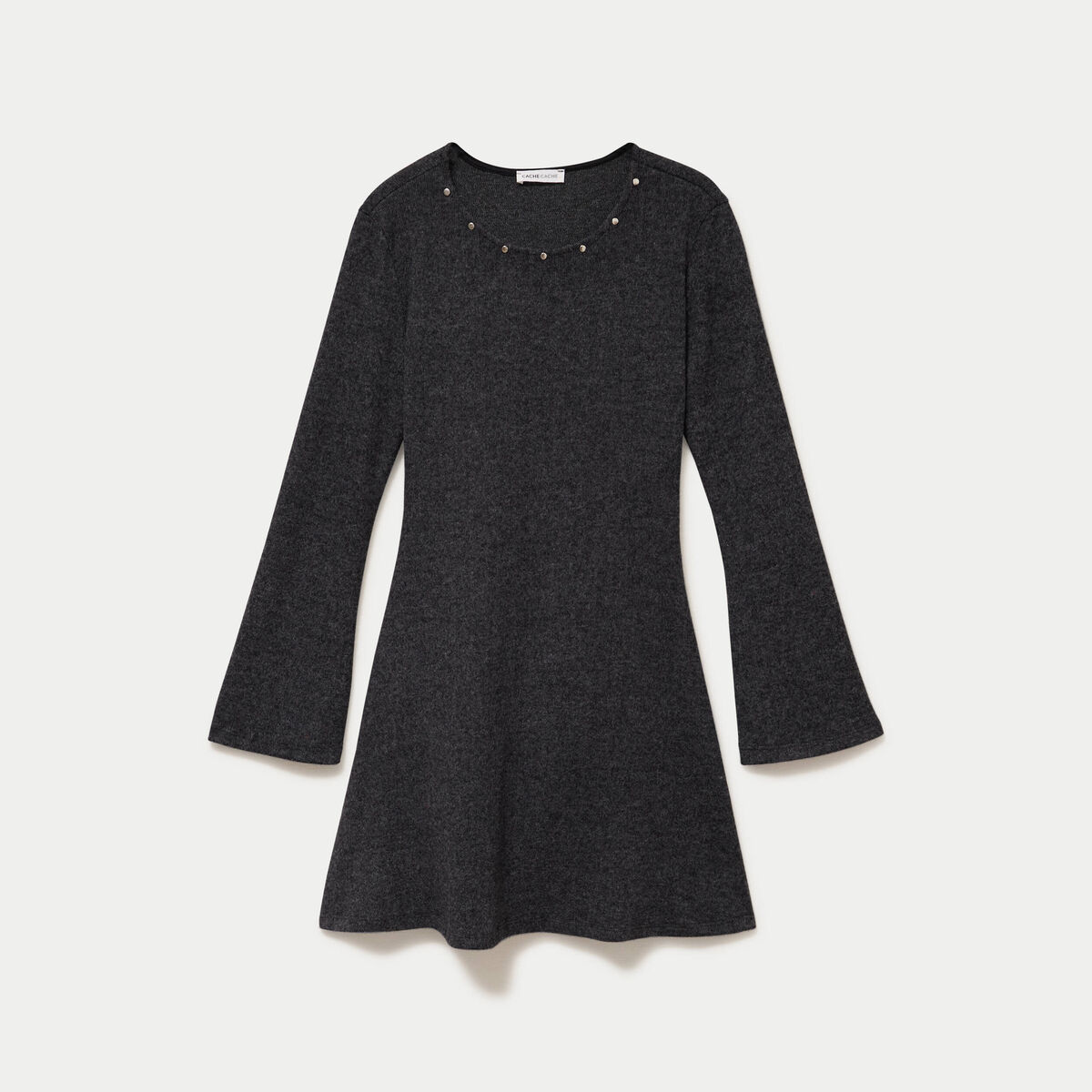 Robe ajust&eacute;e courte manches longues gris femme