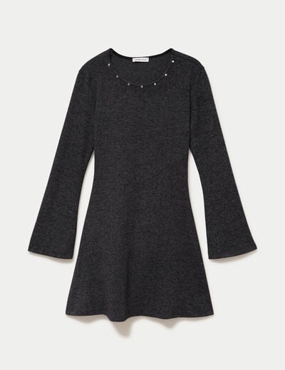 Robe ajust&eacute;e courte manches longues gris femme