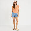 T-shirt ajour&eacute; d&eacute;tails cordons rose saumon femme