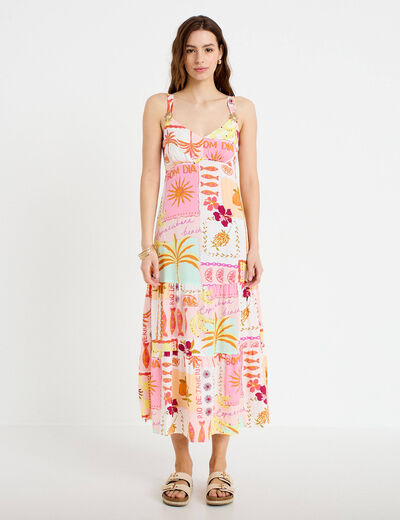 Robe longue &eacute;vas&eacute;e col coeur bretelles blanc femme
