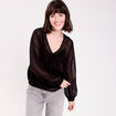 Blouse courte droite col v noir femme
