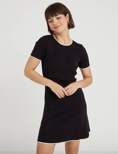 Robe droite manches courtes noir femme