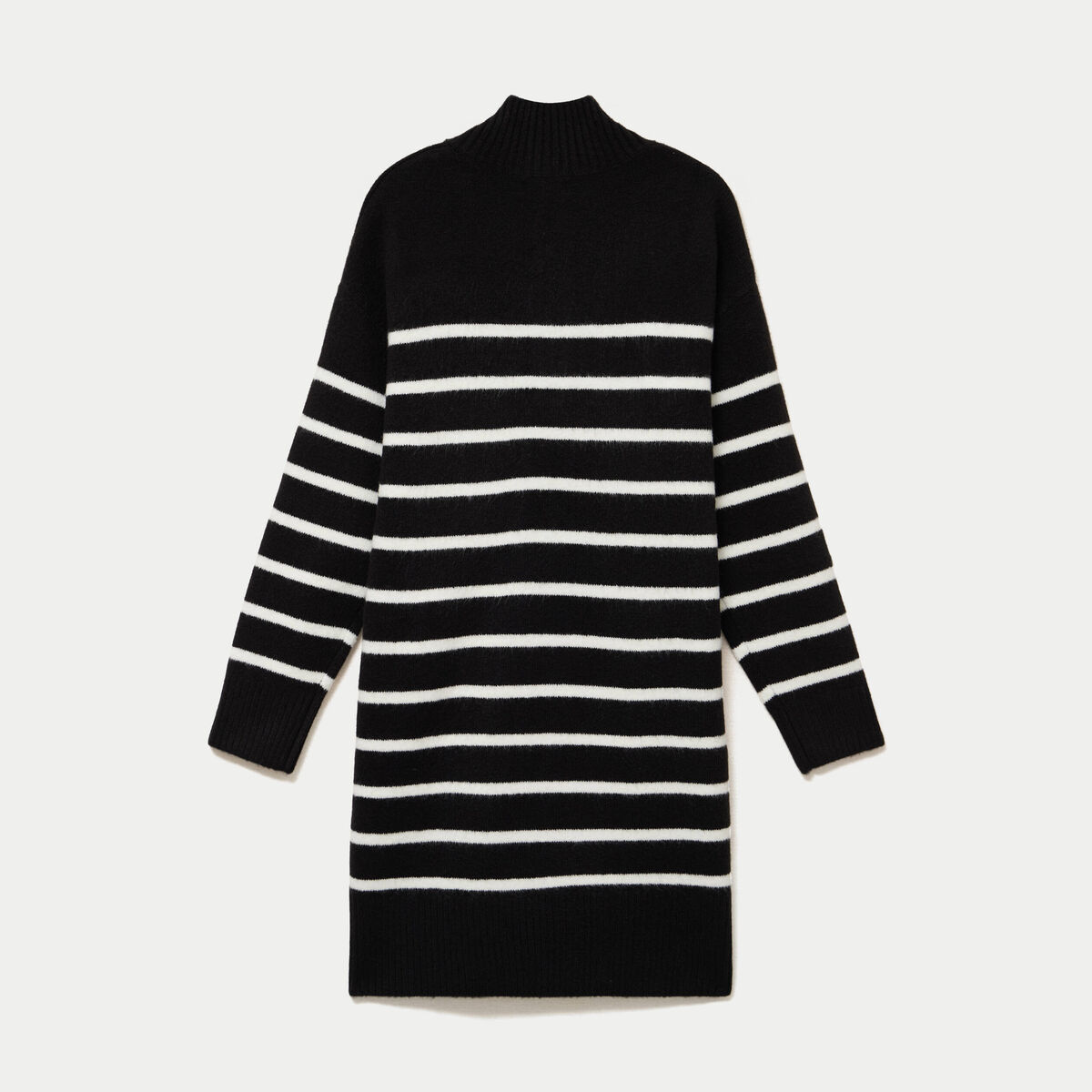 Robe pull droite manches longues 3/4 noir femme