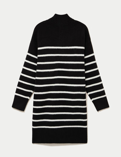 Robe pull droite manches longues 3/4 noir femme