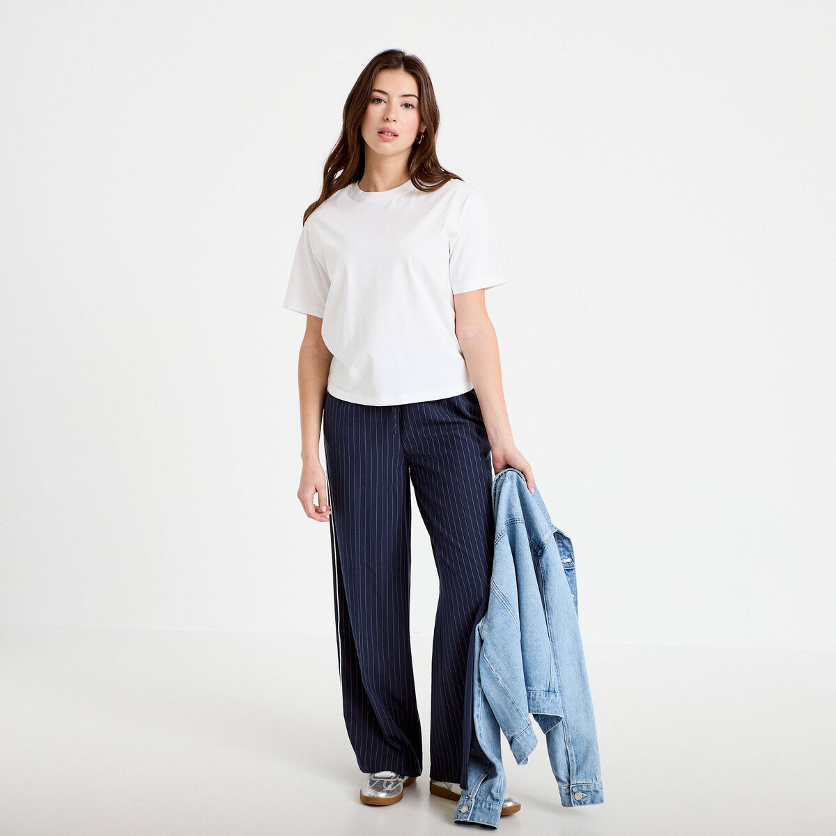 T-shirt col rond manches courtes blanc femme