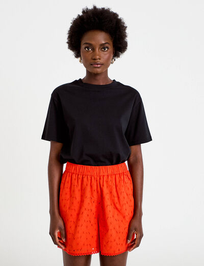 Short avec broderie orange fonc&eacute; femme