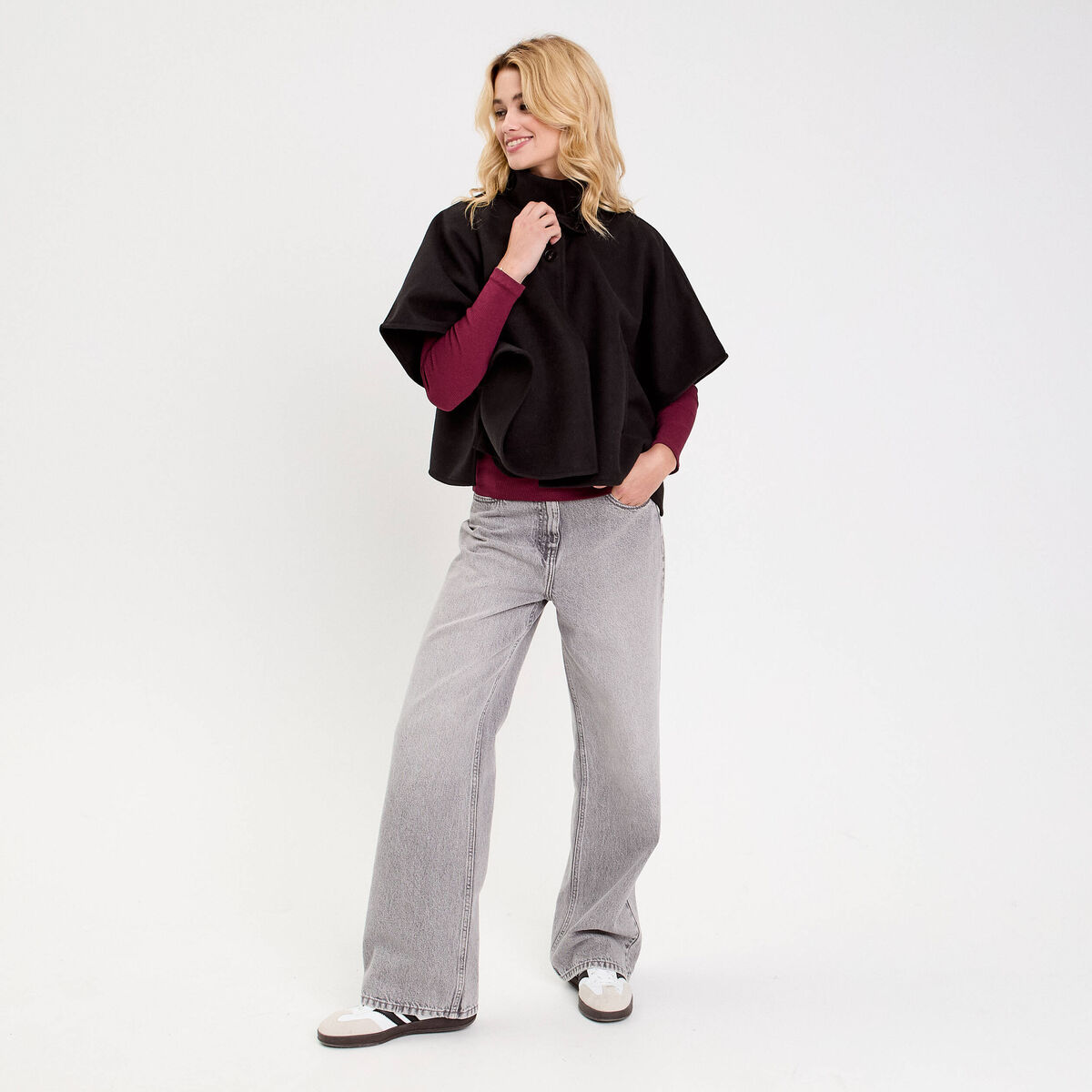 Poncho col am&eacute;ricain noir femme