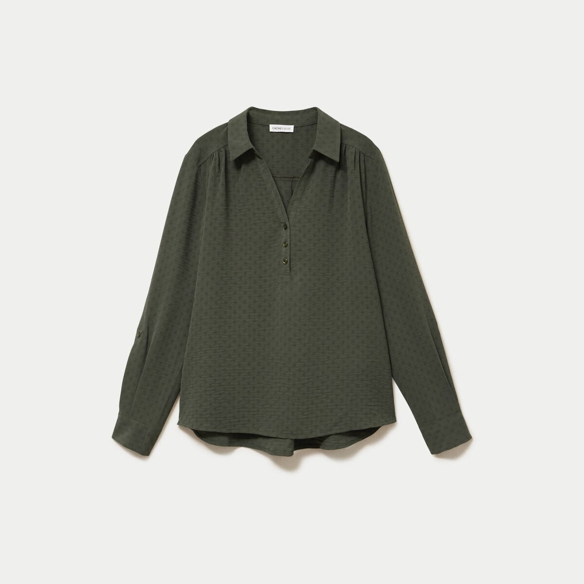 Blouse droite manches longues vert kaki femme