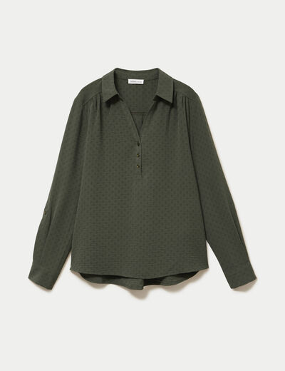 Blouse droite manches longues vert kaki femme