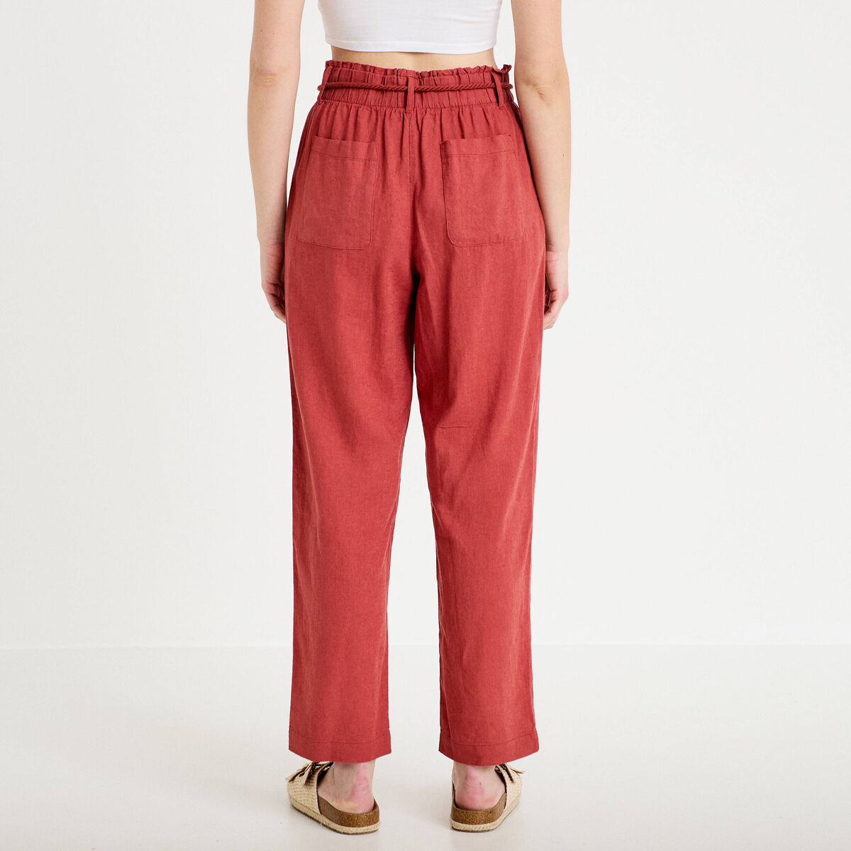 Pantalon large 7/8&egrave;me taille haute vieux rose femme