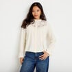 Blouse droite manches longues pliss&eacute;e ivoire femme