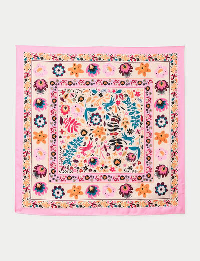 Foulard satin&eacute; soyeux rose clair femme