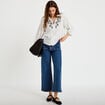 Blouse ample broderie manches 3/4 blanc femme