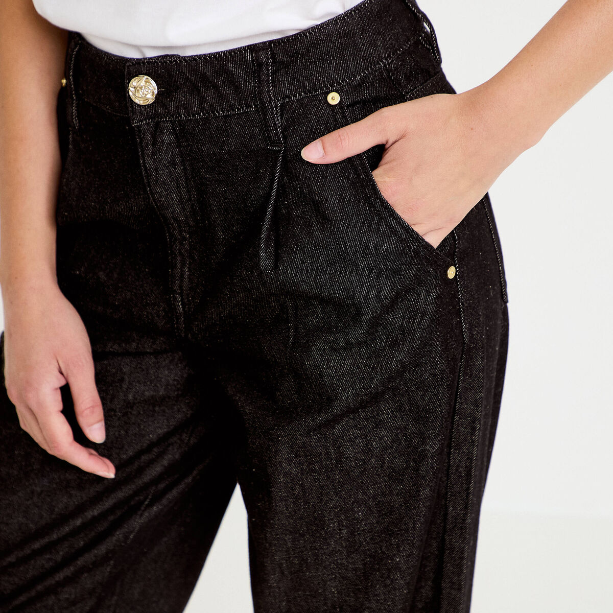 Jean wide leg taille haute denim noir femme