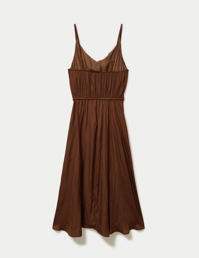 Robe longue &eacute;vas&eacute;e col v bretelles marron femme