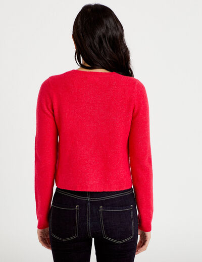 Gilet boutonn&eacute; manches longues rouge femme