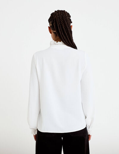 Chemise col montant manches longues ecru femme