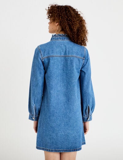 Robe &eacute;vas&eacute;e jean col montant denim double stone femme