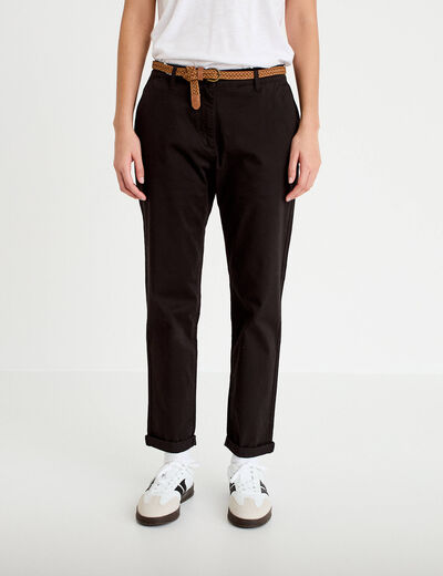 Pantalon chino 7/8&egrave;me noir femme