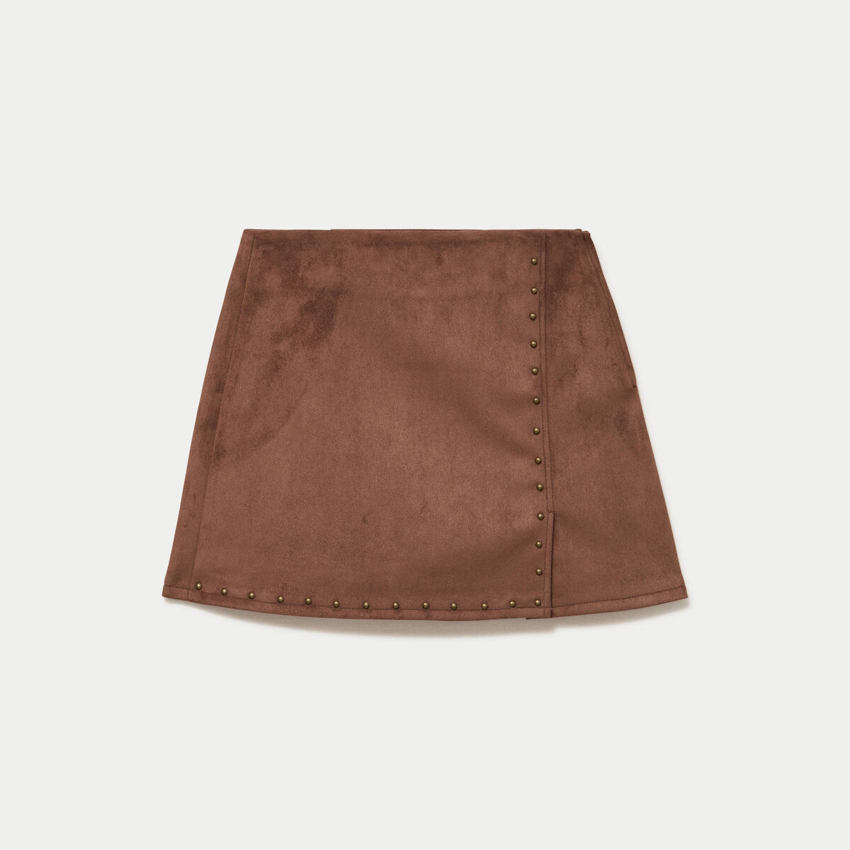 Jupe-short trap&egrave;ze taille haute daim marron femme