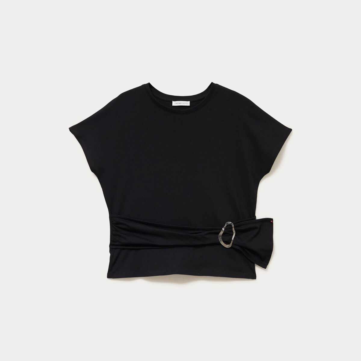 T-shirt ceintur&eacute; noir femme