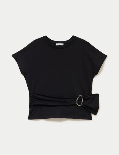 T-shirt ceintur&eacute; noir femme
