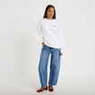 Sweat oversize col rond manches longues blanc femme