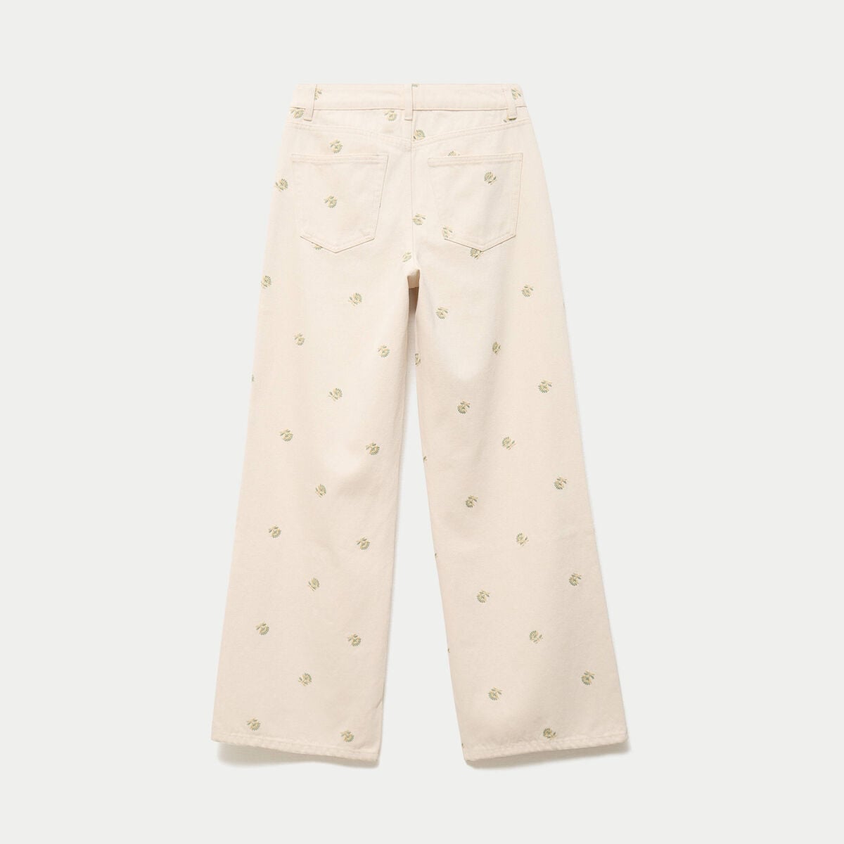 Jean wide leg taille haute brod&eacute; denim blanc femme