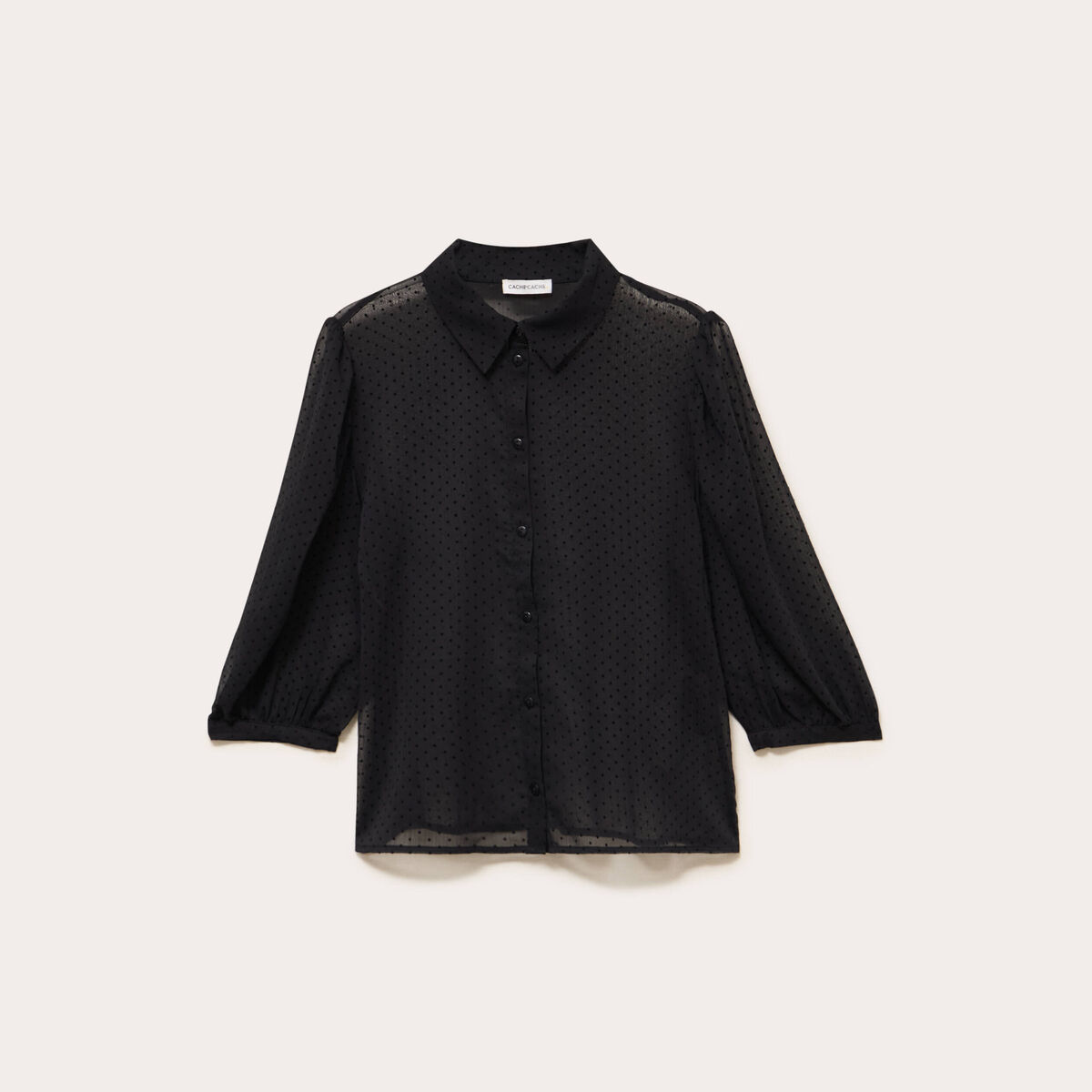 Chemise droite courte voile manches 3/4 noir femme