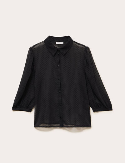 Chemise droite courte voile manches 3/4 noir femme