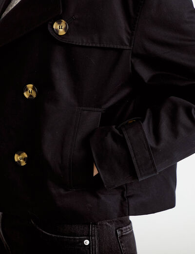 Trench droit court col tailleur noir femme
