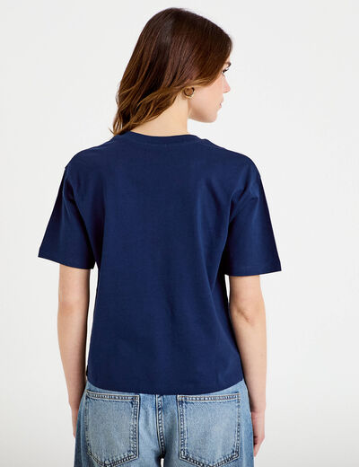 T-shirt col v manches courtes bleu fonc&eacute; femme