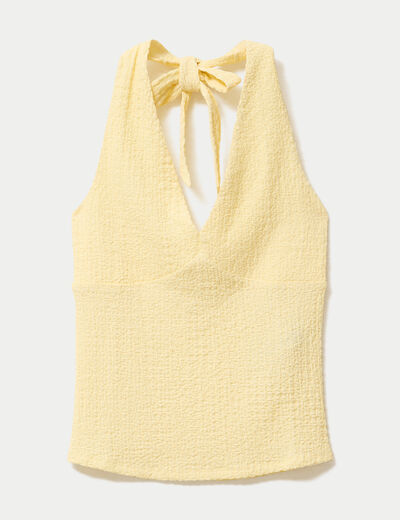 Top cintr&eacute; sans manches avec relief jaune pastel femme