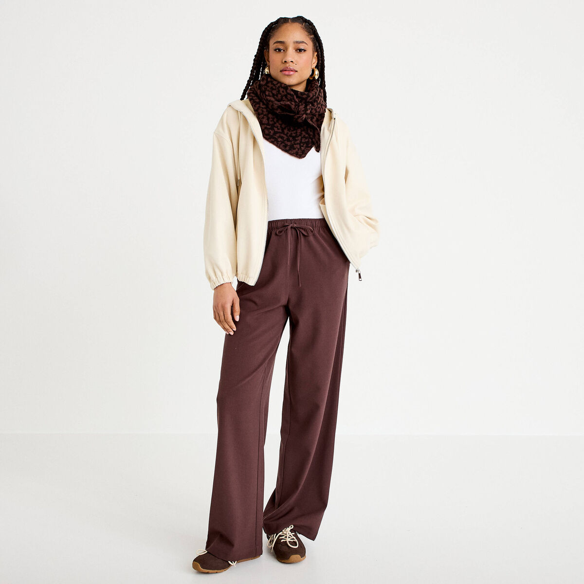 Pantalon large marron fonc&eacute; femme