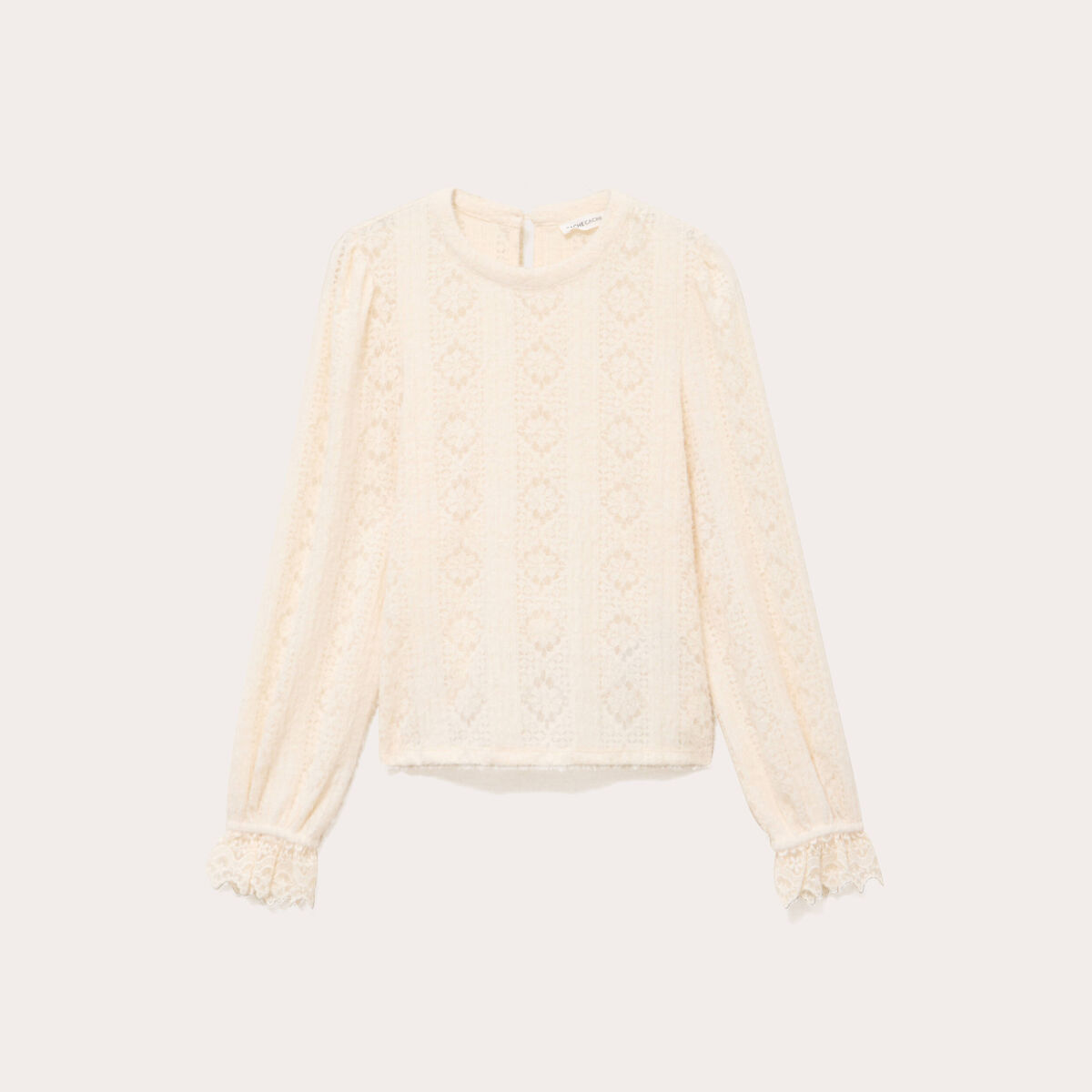 Top dentelle manches longues col rond ivoire femme