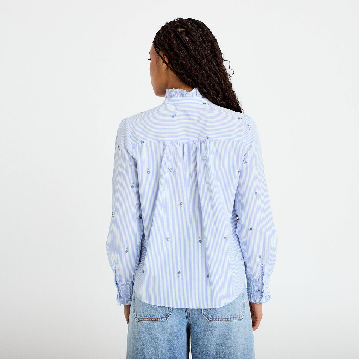 Chemise droite manches longues bleu ciel femme