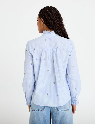Chemise droite manches longues bleu ciel femme