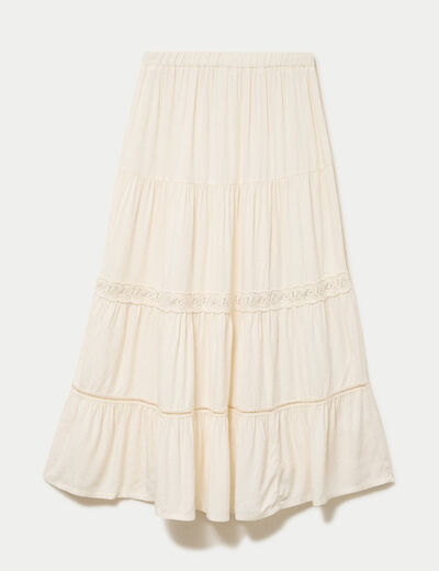 Jupe &eacute;vas&eacute;e longueur 3/4 dentelle ecru femme