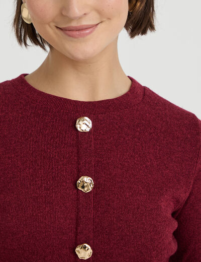 Pull p&eacute;plum avec boutons rouge fonc&eacute; femme