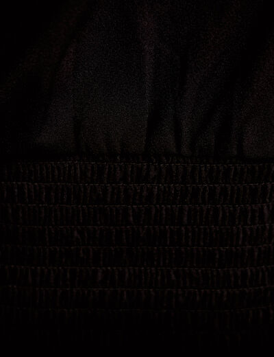 Blouse manches courtes smock&eacute;e noir femme