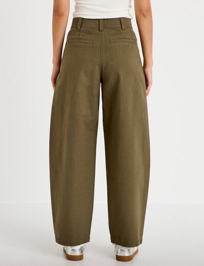 Pantalon chino coupe barrel vert kaki femme