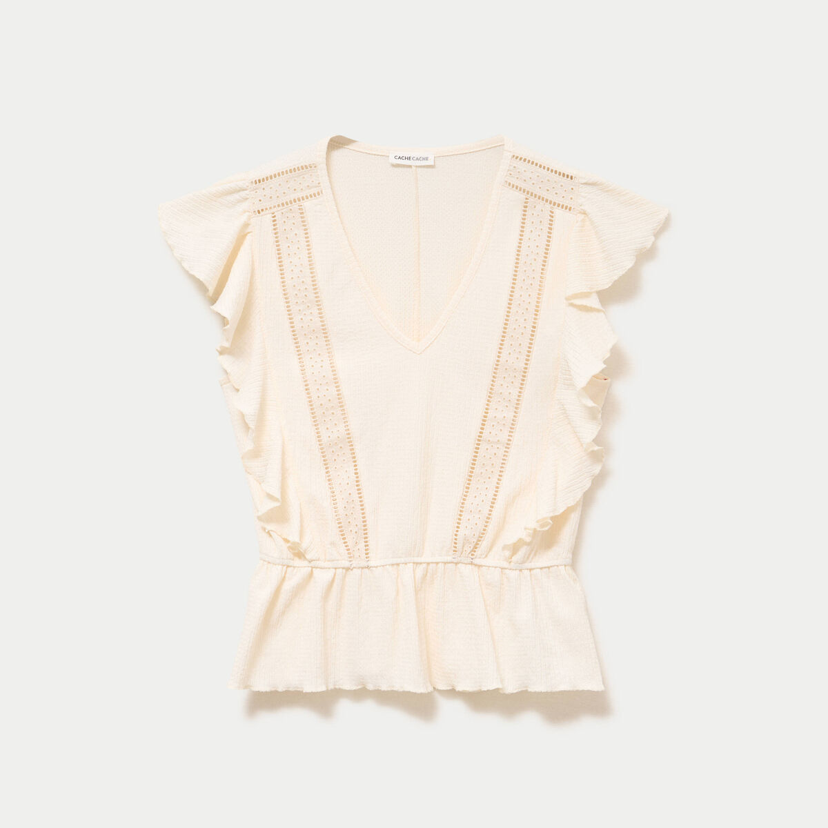 Blouse &agrave; volants ecru femme