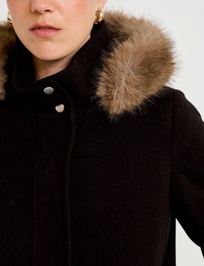 Manteau mi-long &agrave; capuche noir femme