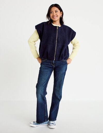 Gilet oversize sans manches col rond bleu marine femme