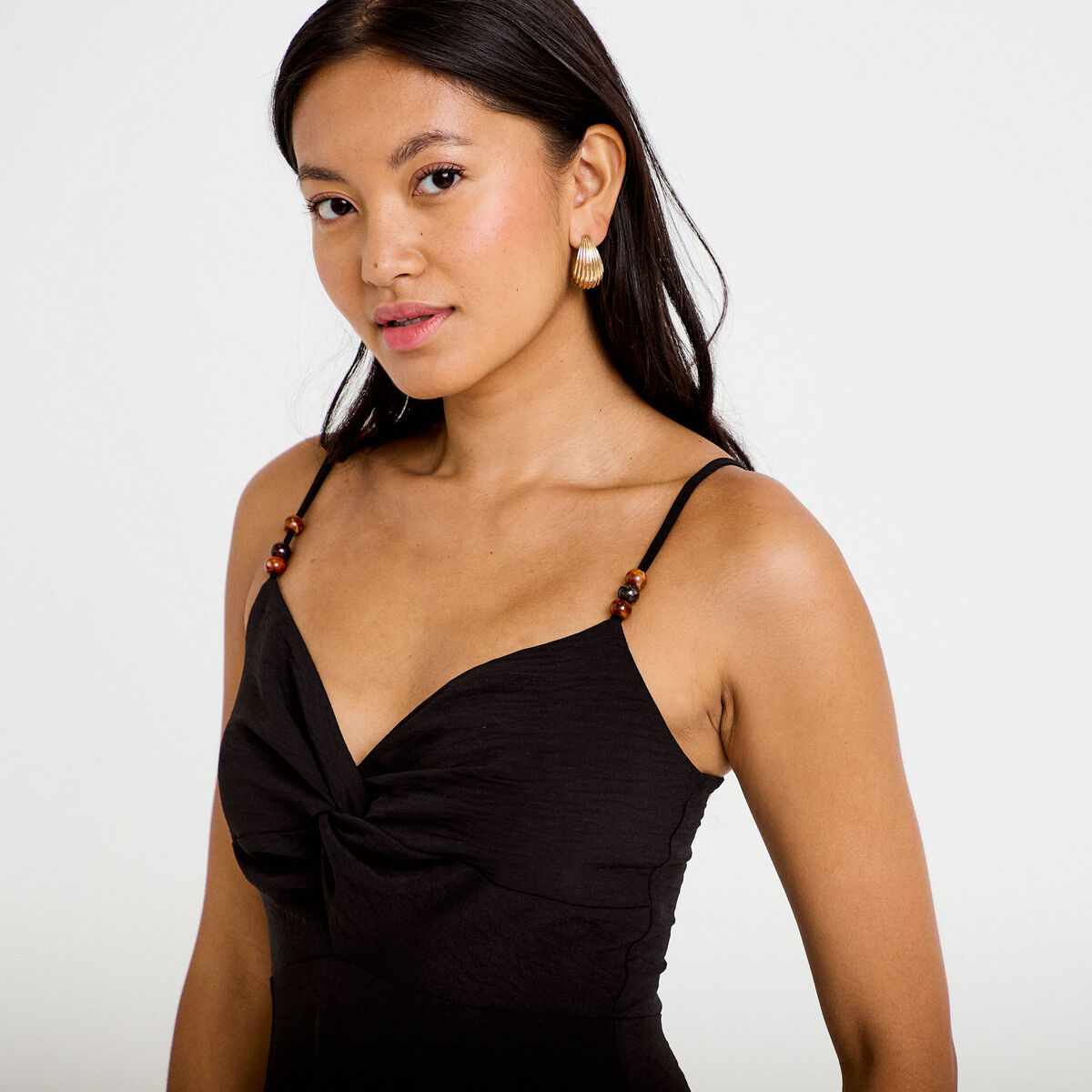 Robe longue &eacute;vas&eacute;e fendue noir femme