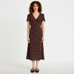 Robe longue &eacute;vas&eacute;e col v manches courtes marron femme